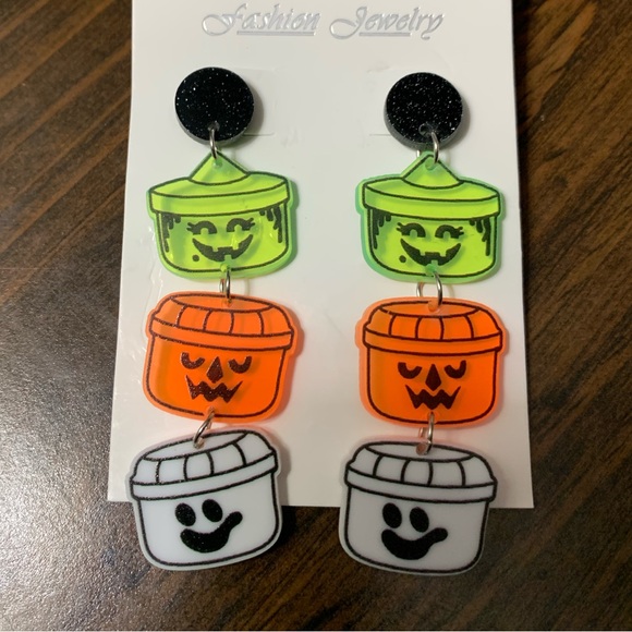 Acrylic Halloween Happy Meal Dangle Earrings - Picture 3 of 4